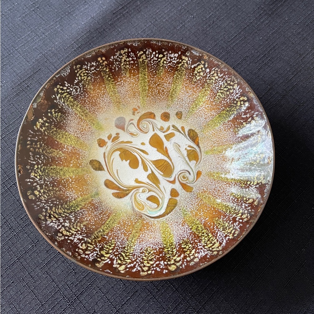 MCM Signed Godfrey Copper and Enamel Hand Crafted Bowl Coppercraft Vintage Dish